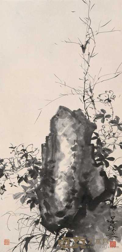 邓芬 富贵寿石 立轴 94×46cm